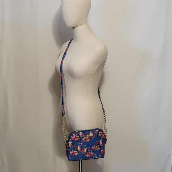 Steve Madden Floral Crossbody Purse Blue Gold Chain Chic Summer Vacation Bag - Picture 14 of 16